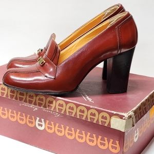 1960s Aigner Oxblood leather Block Heel Loafer sz 6.5
